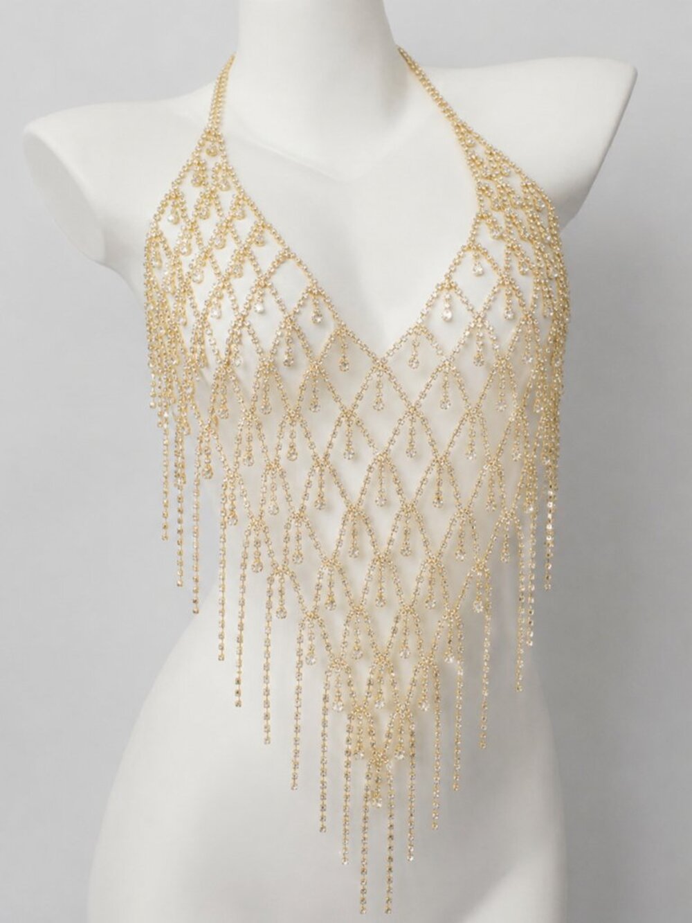 Crystal Gold Rhinestone Jewelry for Cub, Rave & Festivals Body Chain Top